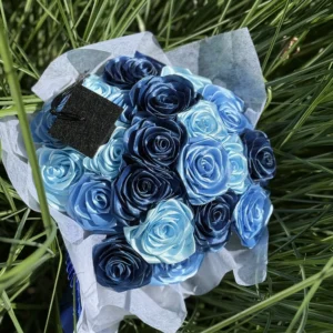 21 szálas selyemszalagos ballagási csokor kézműves kivitelben